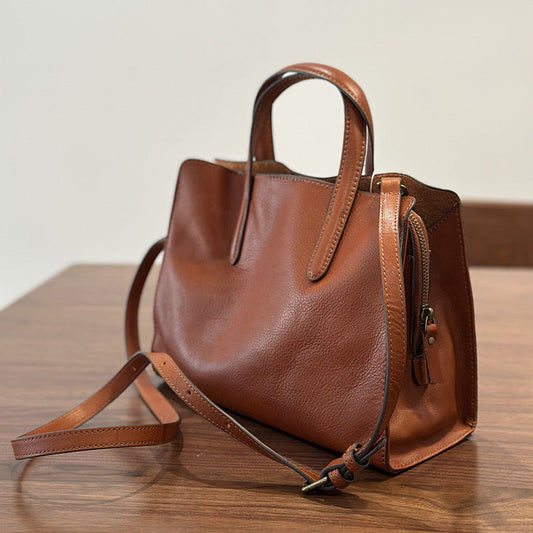 Full Grain Leather Tote Bag Casual Leather Shoulder Bag Stylish Women Leather Handbag Gift for Her
