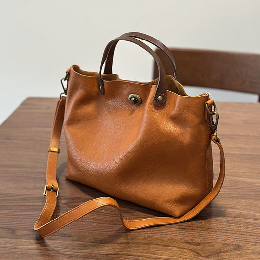 Genuine Leather Purse for Ladies, Full Grain Leather Crossbody with Removable Strap, Leather Convertible Satchel Bag